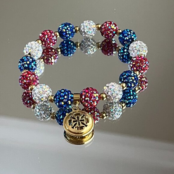 Rustic Cuff Metal Stainless Steel Shambala Beaded Stretch Bracelet multicolor - Picture 2 of 3